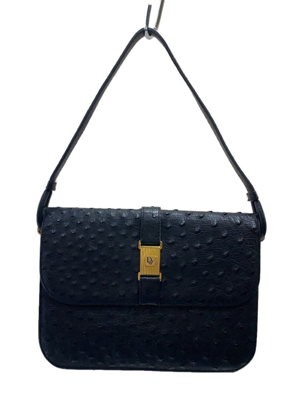 Christian Dior shoulder bag black ostrich Leather Black